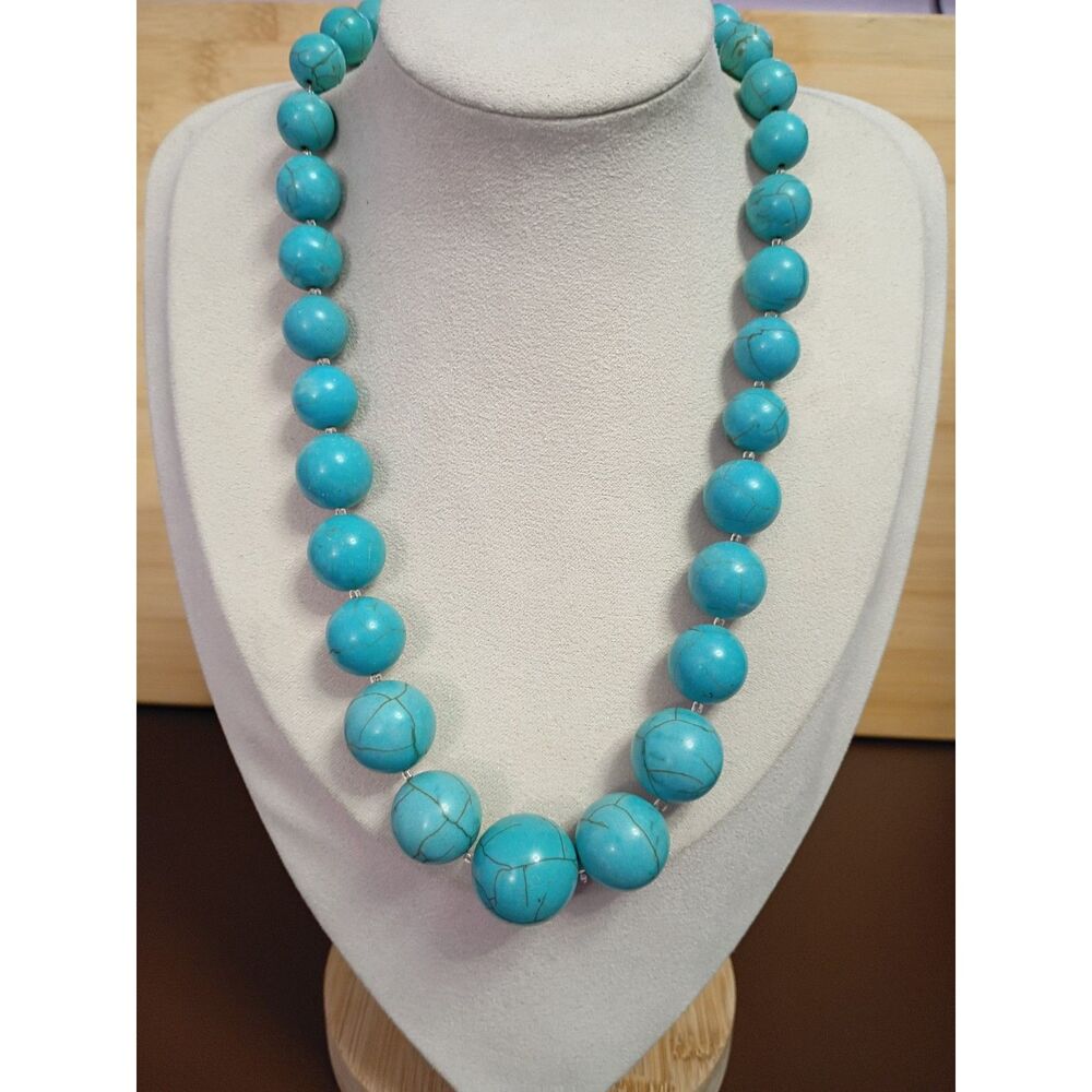 Vintage Turquoise Blue Howlite, Statement Necklace of Beads in Graduating Sizes